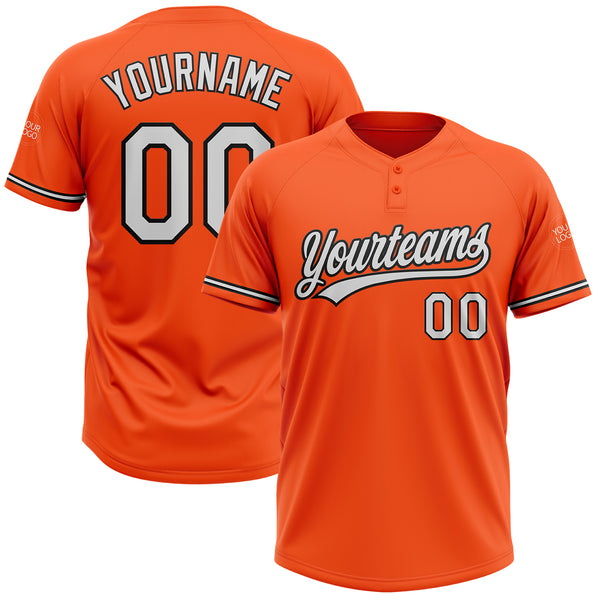 Custom Orange White-Black Two-Button Unisex Softball Jersey