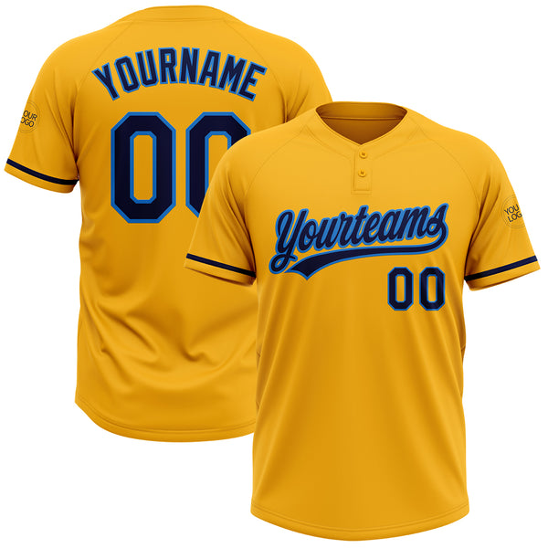 Custom Gold Navy-Electric Blue Two-Button Unisex Softball Jersey