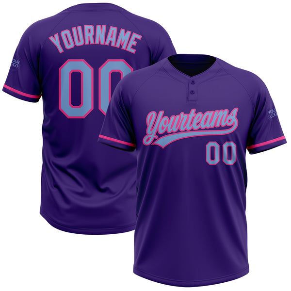 Custom Purple Light Blue-Pink Two-Button Unisex Softball Jersey