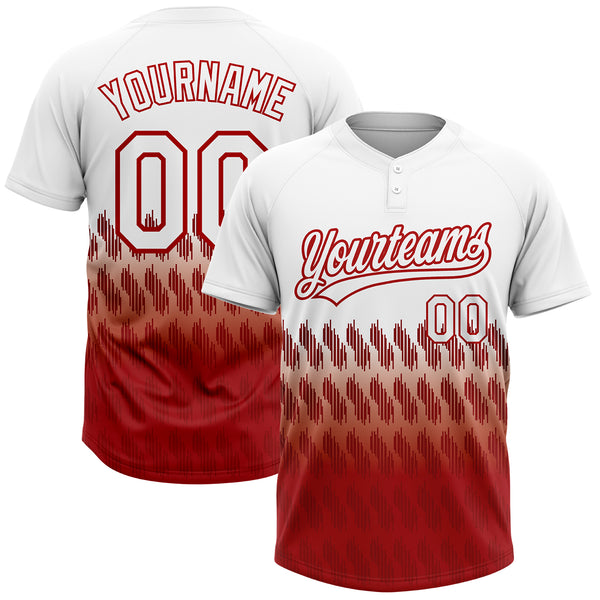 Custom White Red 3D Pattern Lines Two-Button Unisex Softball Jersey