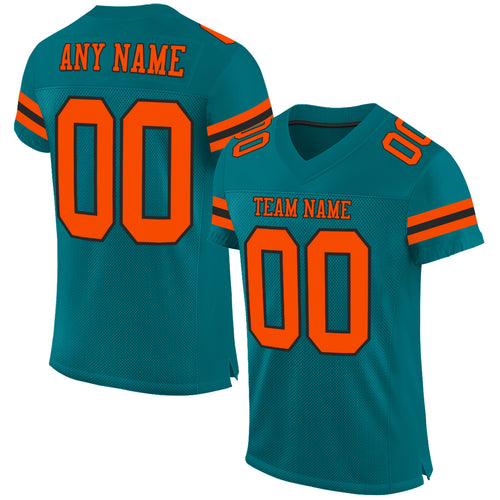 Custom Green Orange-White Mesh Authentic Football Jersey