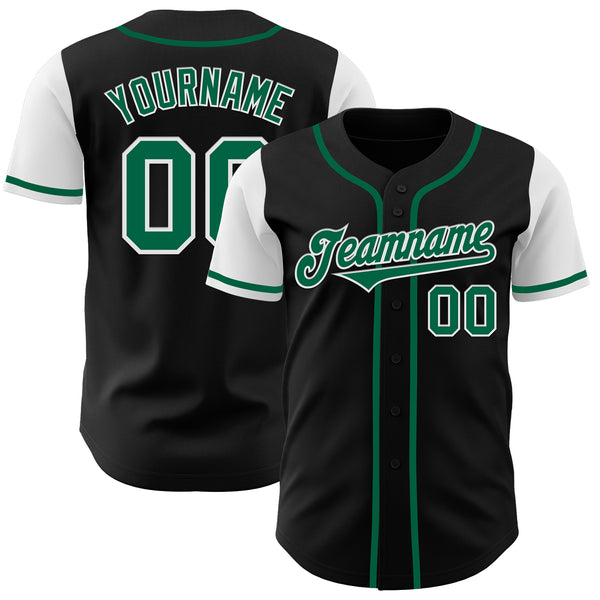 Custom Black Kelly Green-White Authentic Two Tone Baseball Jersey