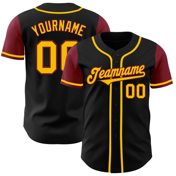 Custom Black Gold-Crimson Authentic Two Tone Baseball Jersey