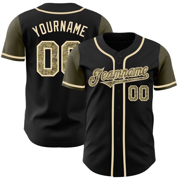 Custom Black Camo-Olive Authentic Two Tone Baseball Jersey