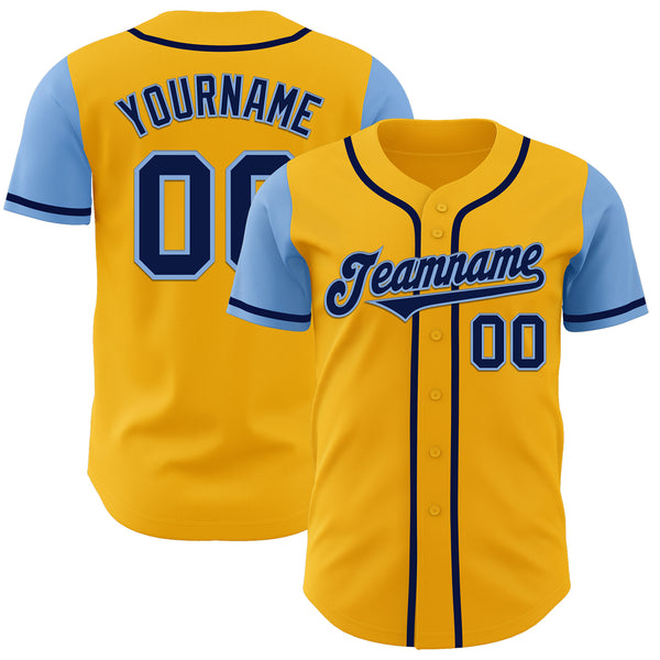 Custom Gold Navy-Light Blue Authentic Two Tone Baseball Jersey