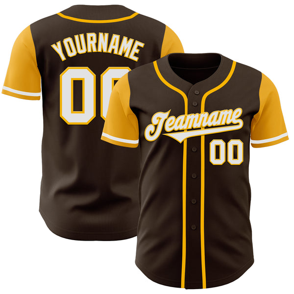 Custom Brown White-Gold Authentic Two Tone Baseball Jersey