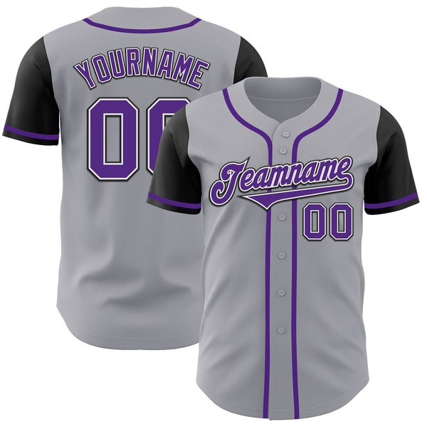 Custom Gray Purple-Black Authentic Two Tone Baseball Jersey