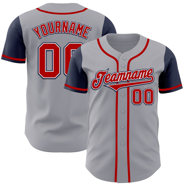 Custom Gray Red-Navy Authentic Two Tone Baseball Jersey