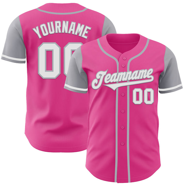 Custom Pink White-Gray Authentic Two Tone Baseball Jersey