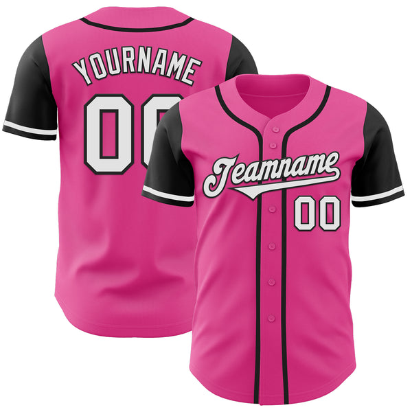 Custom Pink White-Black Authentic Two Tone Baseball Jersey