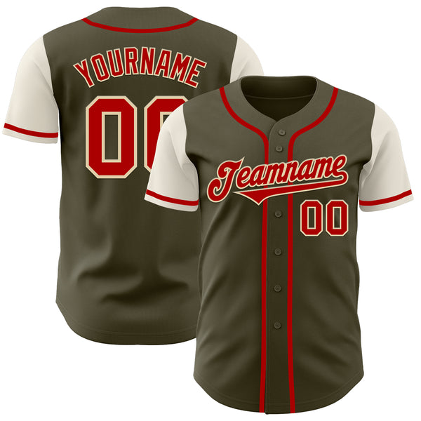 Custom Olive Red-Cream Authentic Two Tone Salute To Service Baseball Jersey