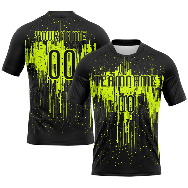 Custom Black Neon Green Dripping Splatter Art Sublimation Volleyball Uniform Jersey