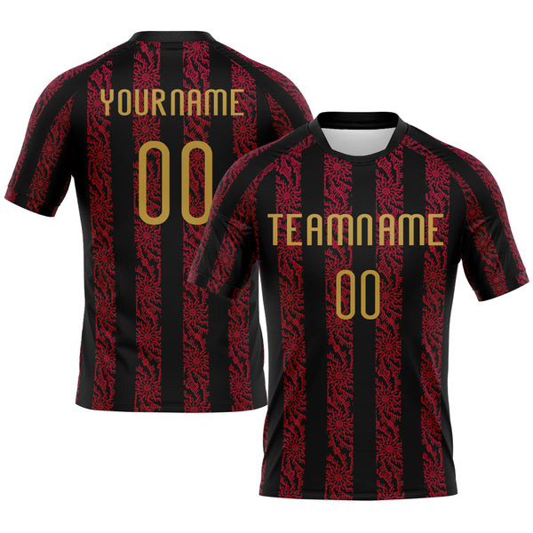 Custom Black Old Gold-Red Abstract Shape Sublimation Volleyball Uniform Jersey