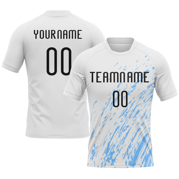 Custom White Black-Light Blue Splash Sublimation Volleyball Uniform Jersey