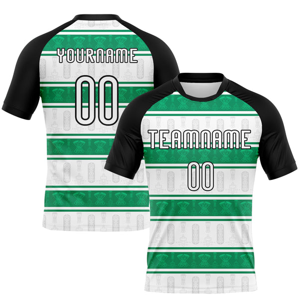 Custom White Black-Kelly Green Abstract Shape Sublimation Volleyball Uniform Jersey