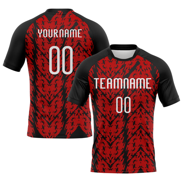 Custom Red White-Black Abstract Shape Sublimation Volleyball Uniform Jersey