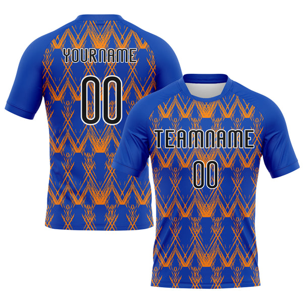 Custom Thunder Blue Black-Bay Orange Abstract Shape Sublimation Volleyball Uniform Jersey