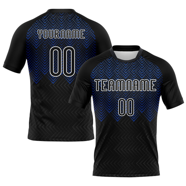 Custom Black Thunder Blue-White Geometric Shape Sublimation Volleyball Uniform Jersey