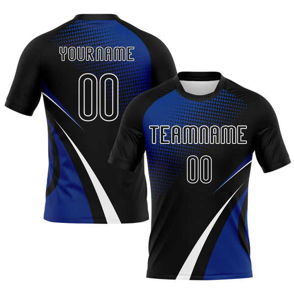 Custom Black Thunder Blue-White Lines And Dots Sublimation Volleyball Uniform Jersey