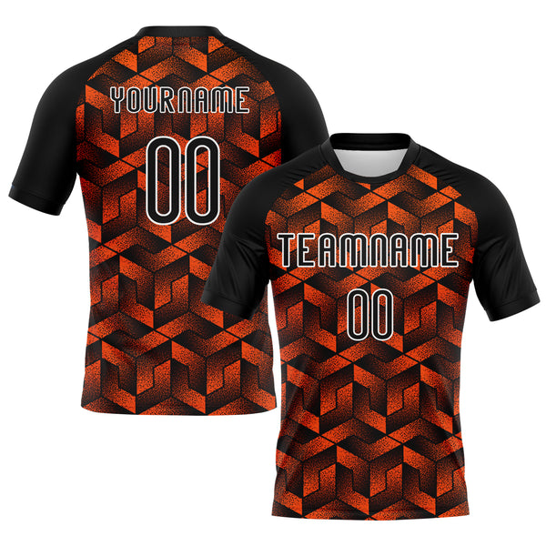 Custom Orange Black-White Geometric Shape Sublimation Volleyball Uniform Jersey