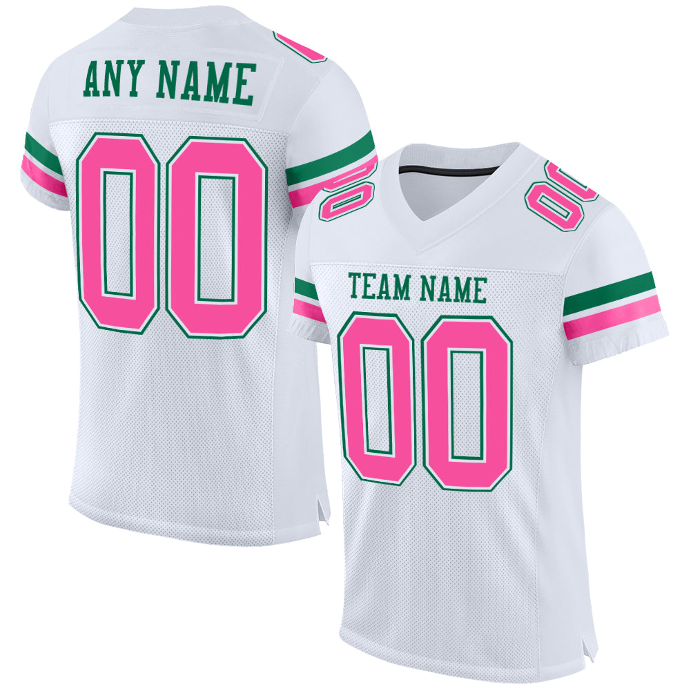 Custom White Pink-Kelly Green Mesh Authentic Football Jersey Sale ...