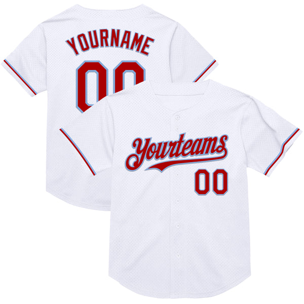 Custom White Red-Light Blue Mesh Authentic Throwback Baseball Jersey