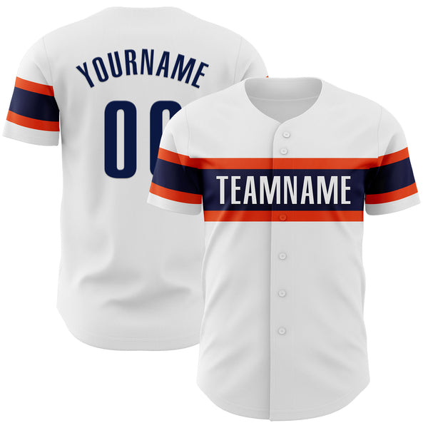 Custom White Navy-Orange Authentic Baseball Jersey