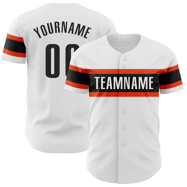 Custom White Black-Orange Authentic Baseball Jersey