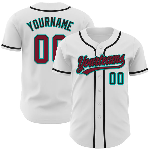 Custom White Crimson Black-Aqua Authentic Baseball Jersey