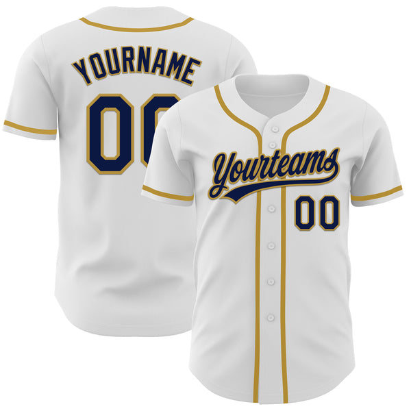 Custom White Navy-Old Gold Authentic Baseball Jersey