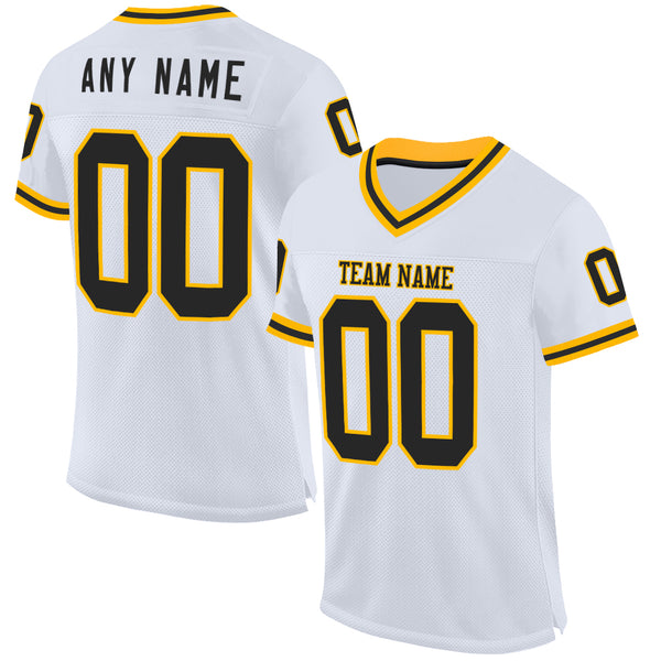 Custom White Black-Gold Mesh Authentic Throwback Football Jersey