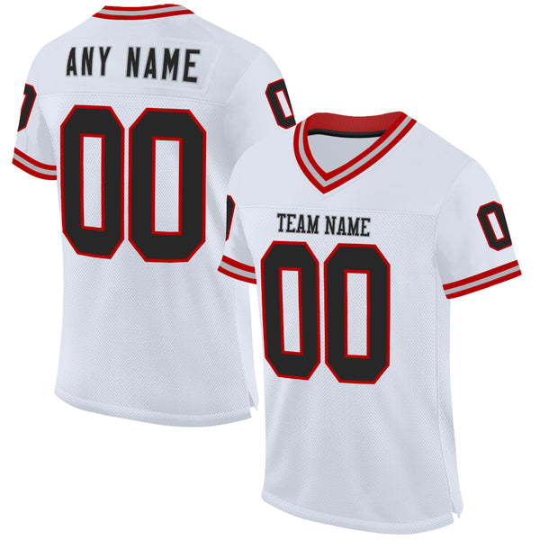 Custom White Black Red-Gray Mesh Authentic Throwback Football Jersey