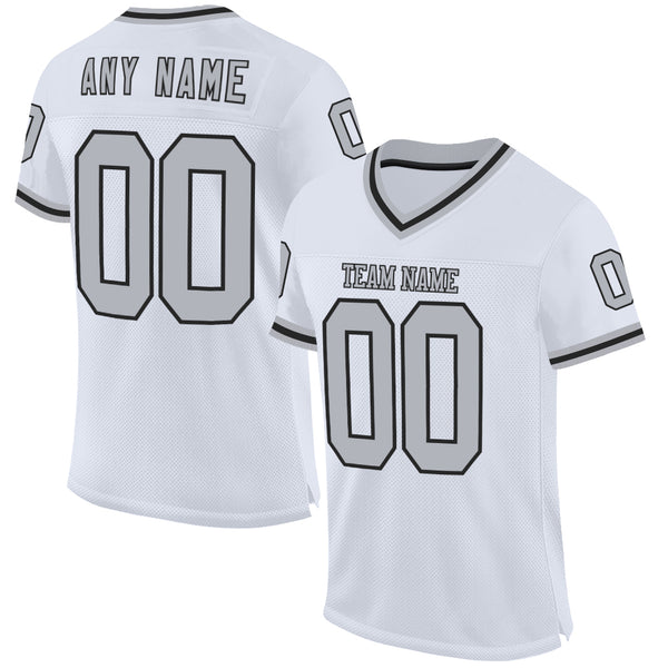 Custom White Gray-Black Mesh Authentic Throwback Football Jersey