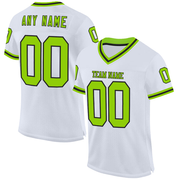 Custom White Neon Green-Black Mesh Authentic Throwback Football Jersey