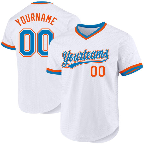 Custom White Blue-Orange Authentic Throwback Baseball Jersey