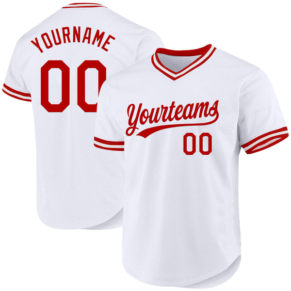 Custom White Red Authentic Throwback Baseball Jersey