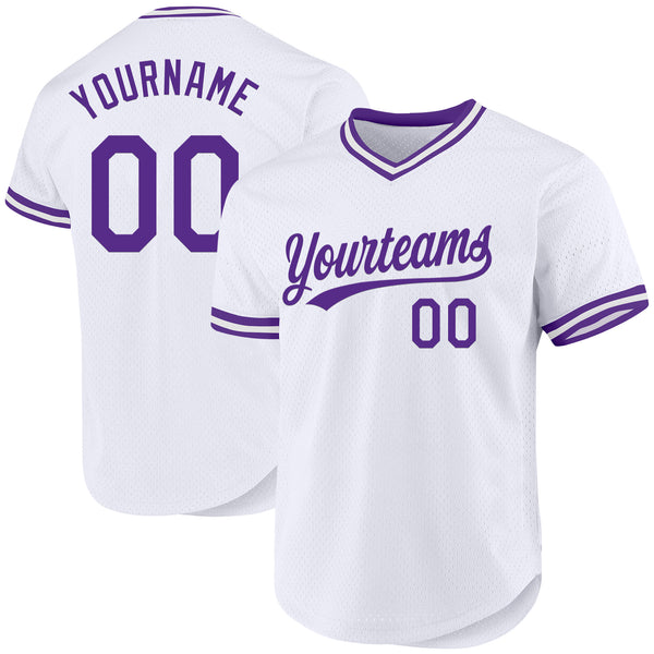 Custom White Purple Authentic Throwback Baseball Jersey