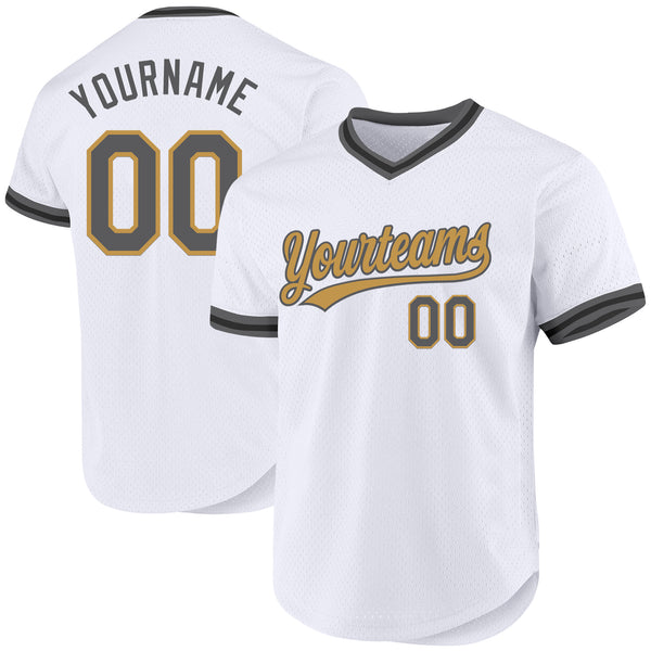 Custom White Steel Gray Old Gold-Black Authentic Throwback Baseball Jersey