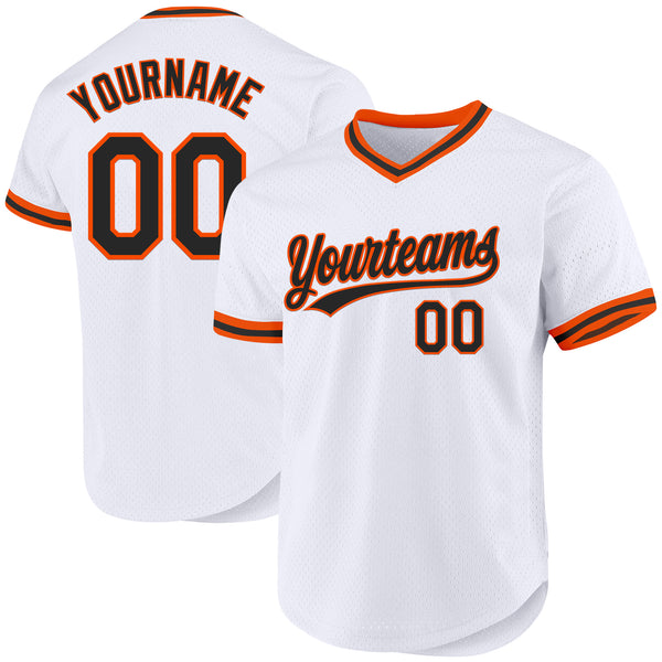 Custom White Black-Orange Authentic Throwback Baseball Jersey