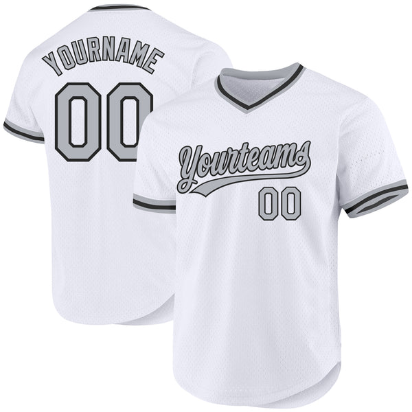 Custom White Gray-Black Authentic Throwback Baseball Jersey