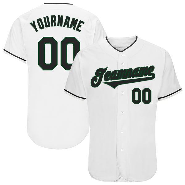 Custom White Black-Green Authentic Baseball Jersey