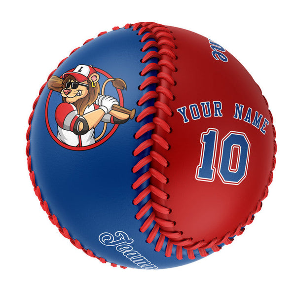 Personalized Royal Red Half Leather Royal Authentic Baseballs