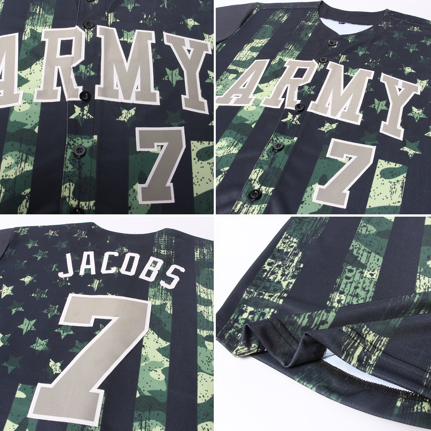 Custom Camo Olive-Cream 3D American Flag Authentic Salute To Service Baseball Jersey