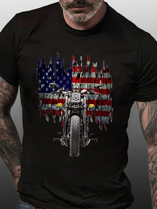 American Flag With Motorcycle T-Shirt