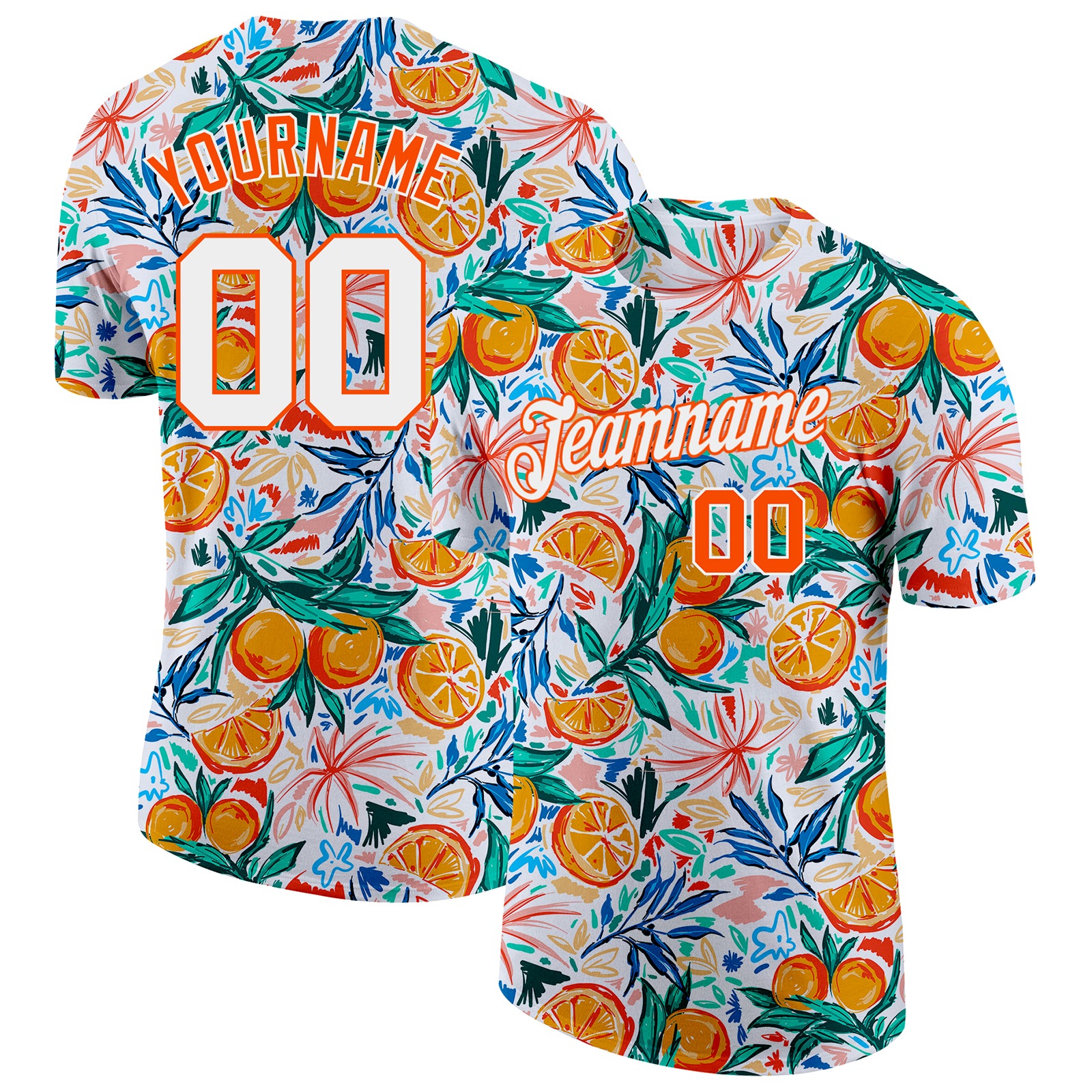 Custom White Orange 3D Pattern Design Fruit Performance T-Shirt