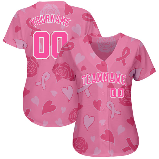 Custom 3D Pink Ribbon Breast Cancer Awareness Month Women Health Care Support Authentic Baseball Jersey