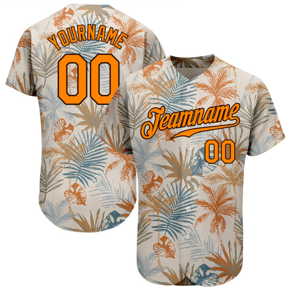 Custom Cream Bay Orange-Brown 3D Pattern Design Hawaii Palm Leaves Authentic Baseball Jersey