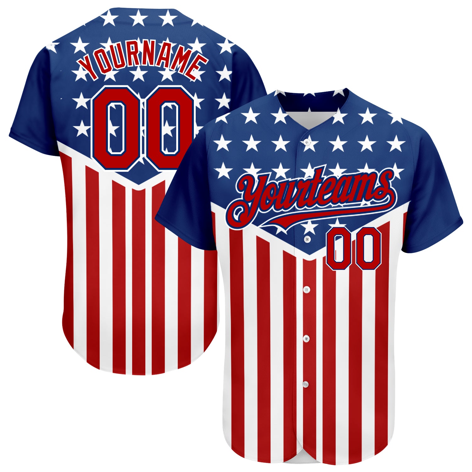 Custom Royal Red-White 3D American Flag Authentic Baseball Jersey