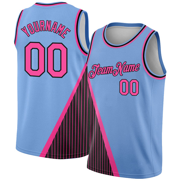 Custom Light Blue Pink-Black Triangle Pinstripes Authentic City Edition Basketball Jersey