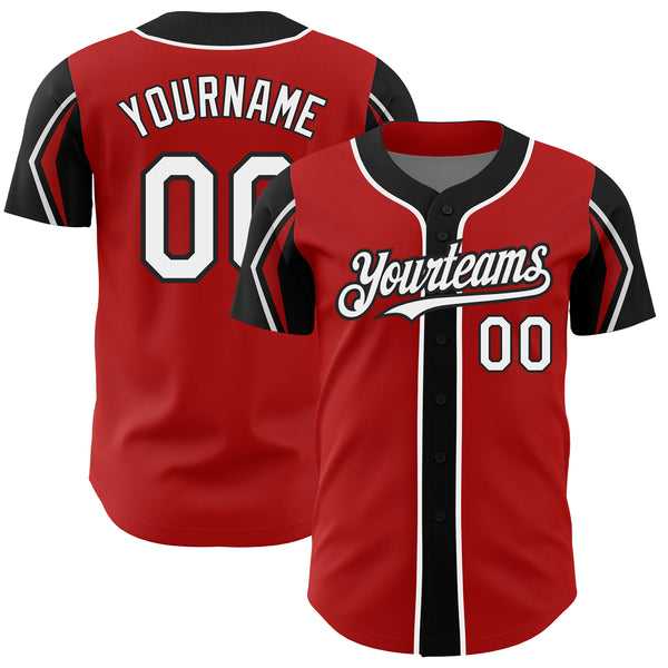 Custom Red White-Black 3 Colors Arm Shapes Authentic Baseball Jersey